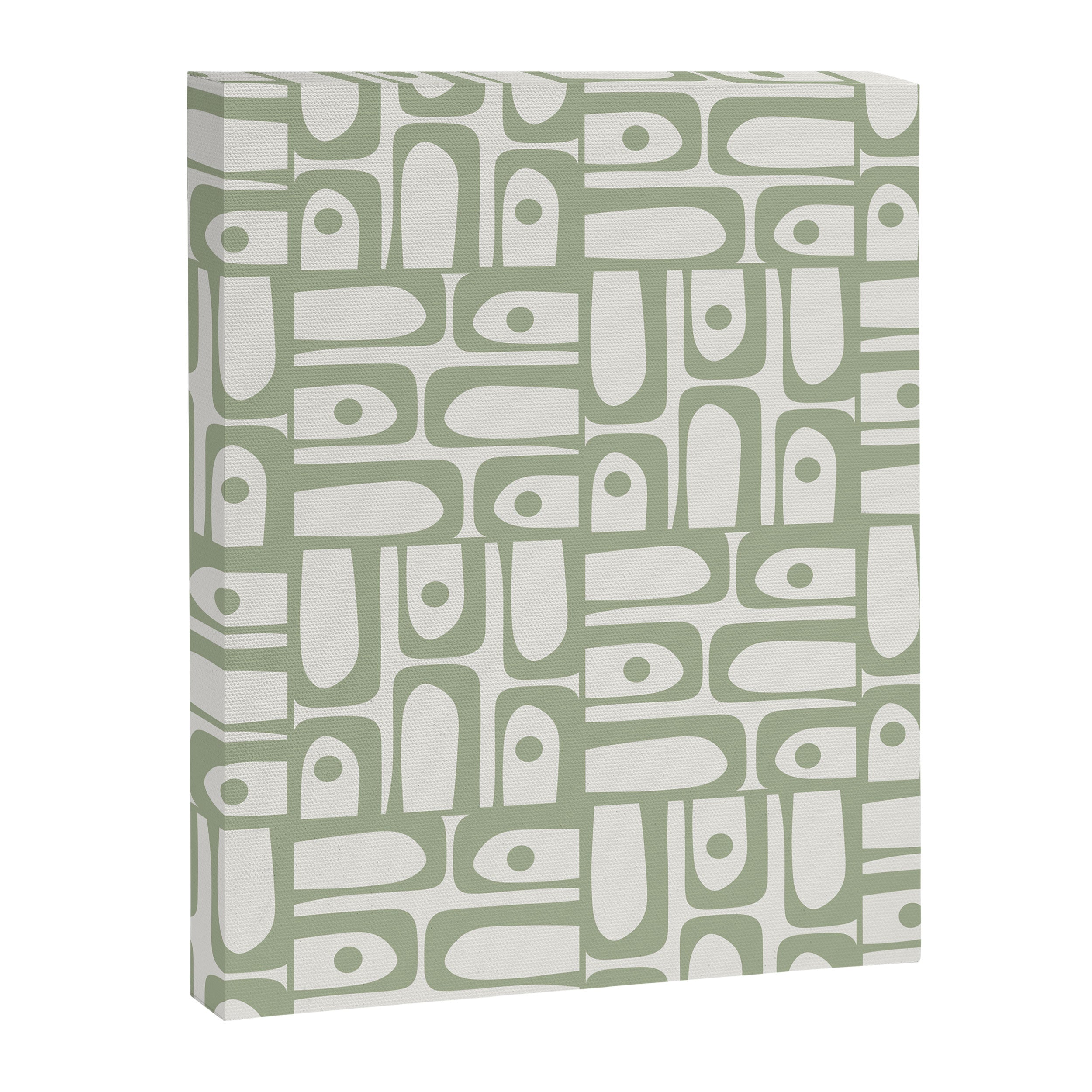 Mid Century Modern Piquet Geometric Multi Abstract Minimalist Pattern in Sage Green and Off White Canvas Print Gallery Image 8