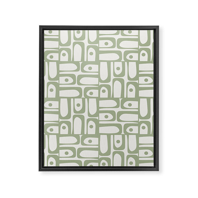 Mid Century Modern Piquet Geometric Multi Abstract Minimalist Pattern in Sage Green and Off White Framed Canvas Print Gallery Image 8