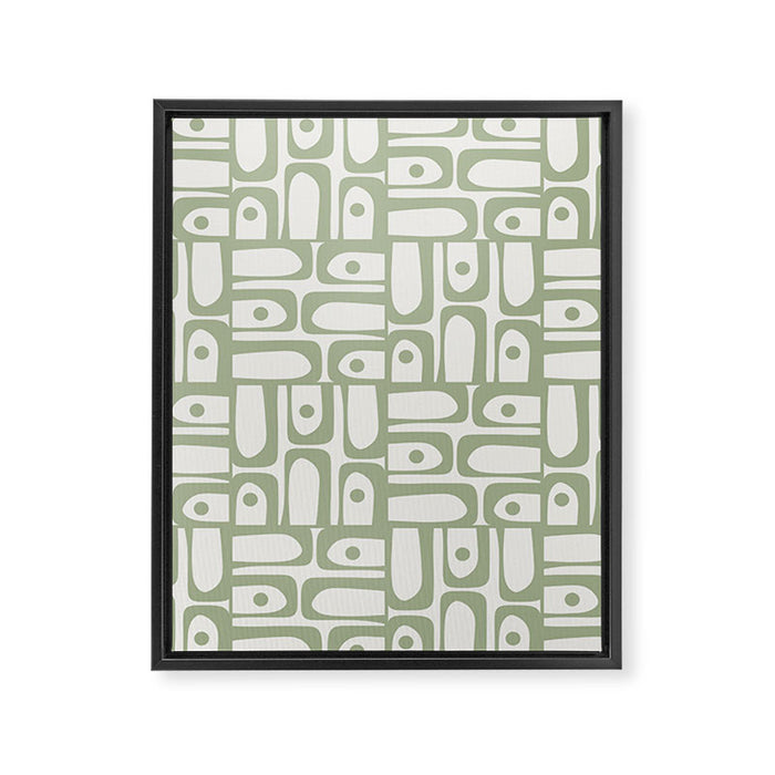 Mid Century Modern Piquet Geometric Multi Abstract Minimalist Pattern in Sage Green and Off White Framed Canvas Print Gallery Image 1