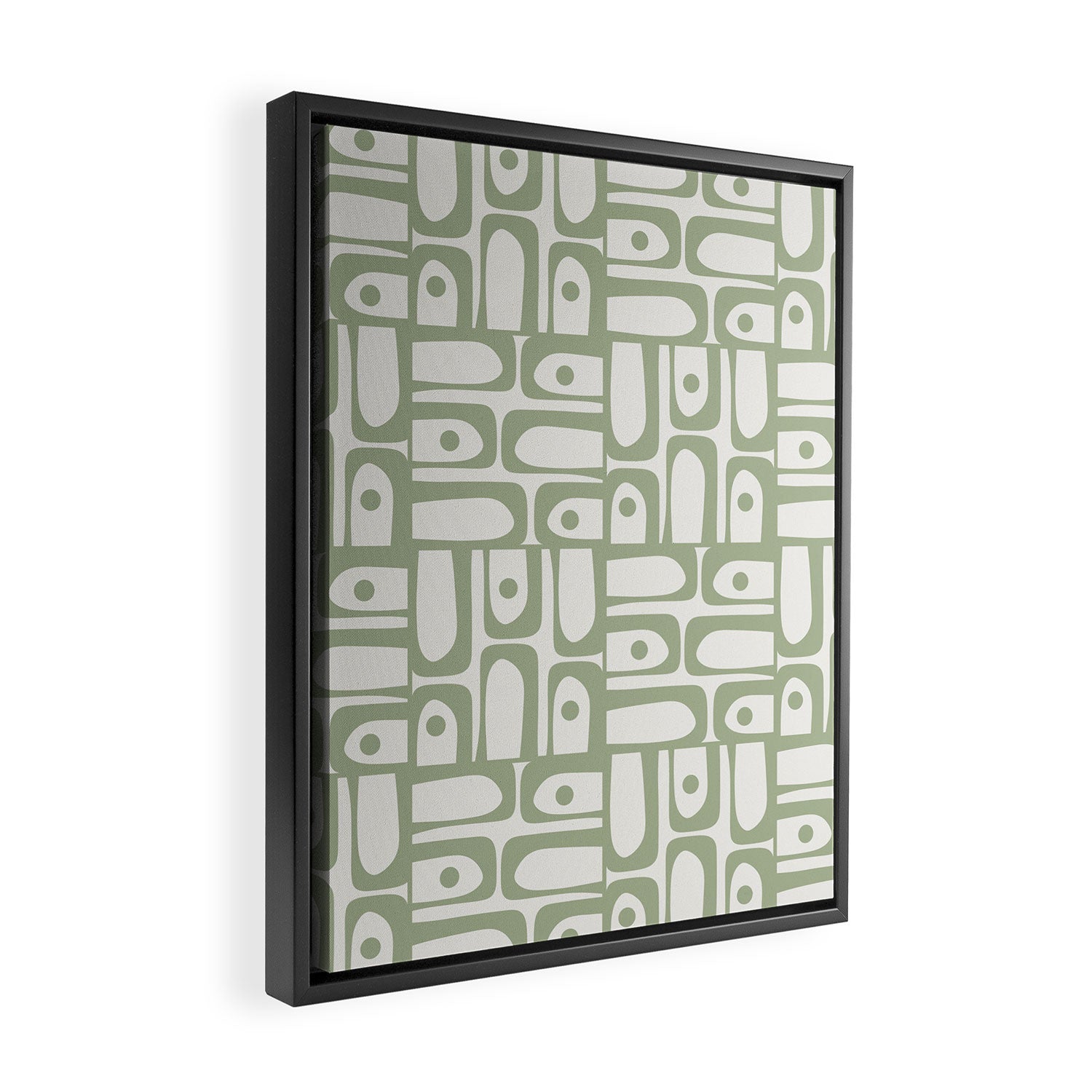 Mid Century Modern Piquet Geometric Multi Abstract Minimalist Pattern in Sage Green and Off White Framed Canvas Print Gallery Image 2