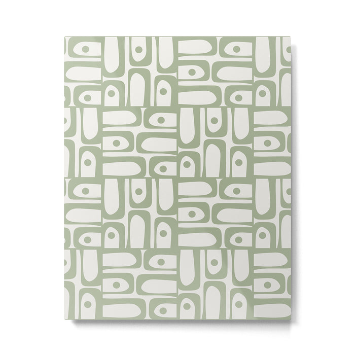 Mid Century Modern Piquet Geometric Multi Abstract Minimalist Pattern in Sage Green and Off White Metal Print Gallery Image 1