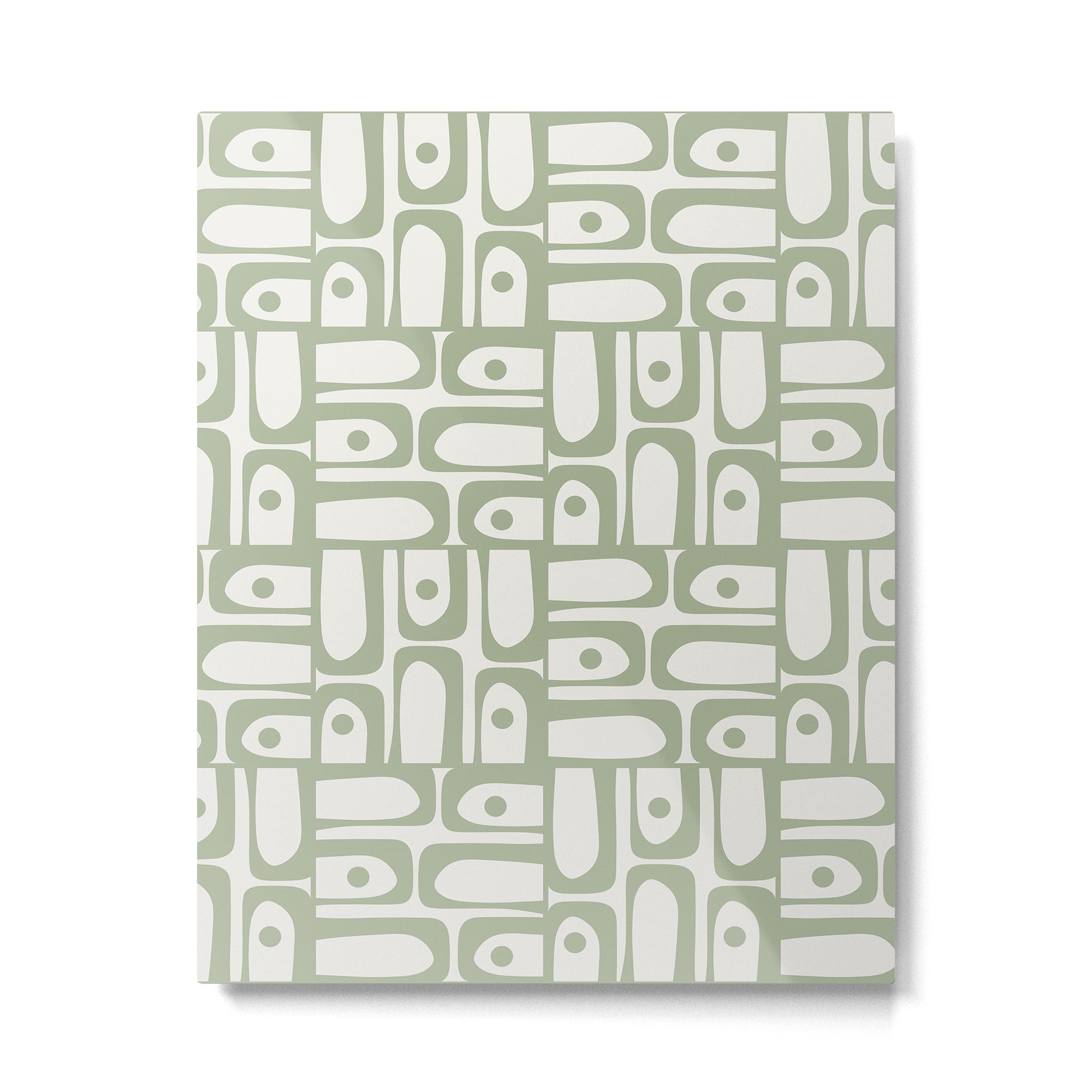 Mid Century Modern Piquet Geometric Multi Abstract Minimalist Pattern in Sage Green and Off White Metal Print Gallery Image 6