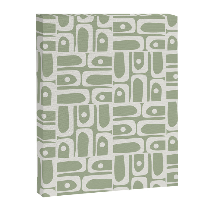 Mid Century Modern Piquet Geometric Multi Abstract Pattern in Sage Green and Off White Canvas Print Gallery Image 1