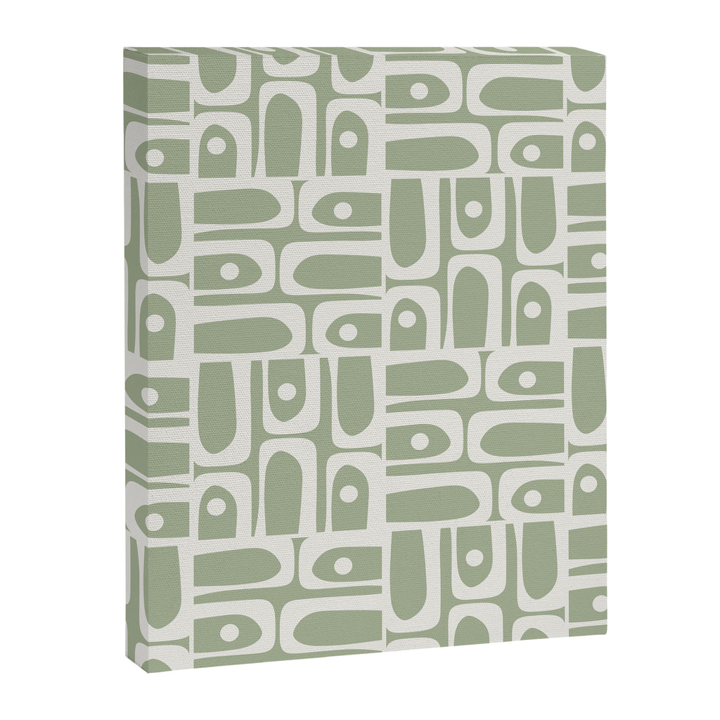 Mid Century Modern Piquet Geometric Multi Abstract Pattern in Sage Green and Off White Canvas Print Gallery Image 8