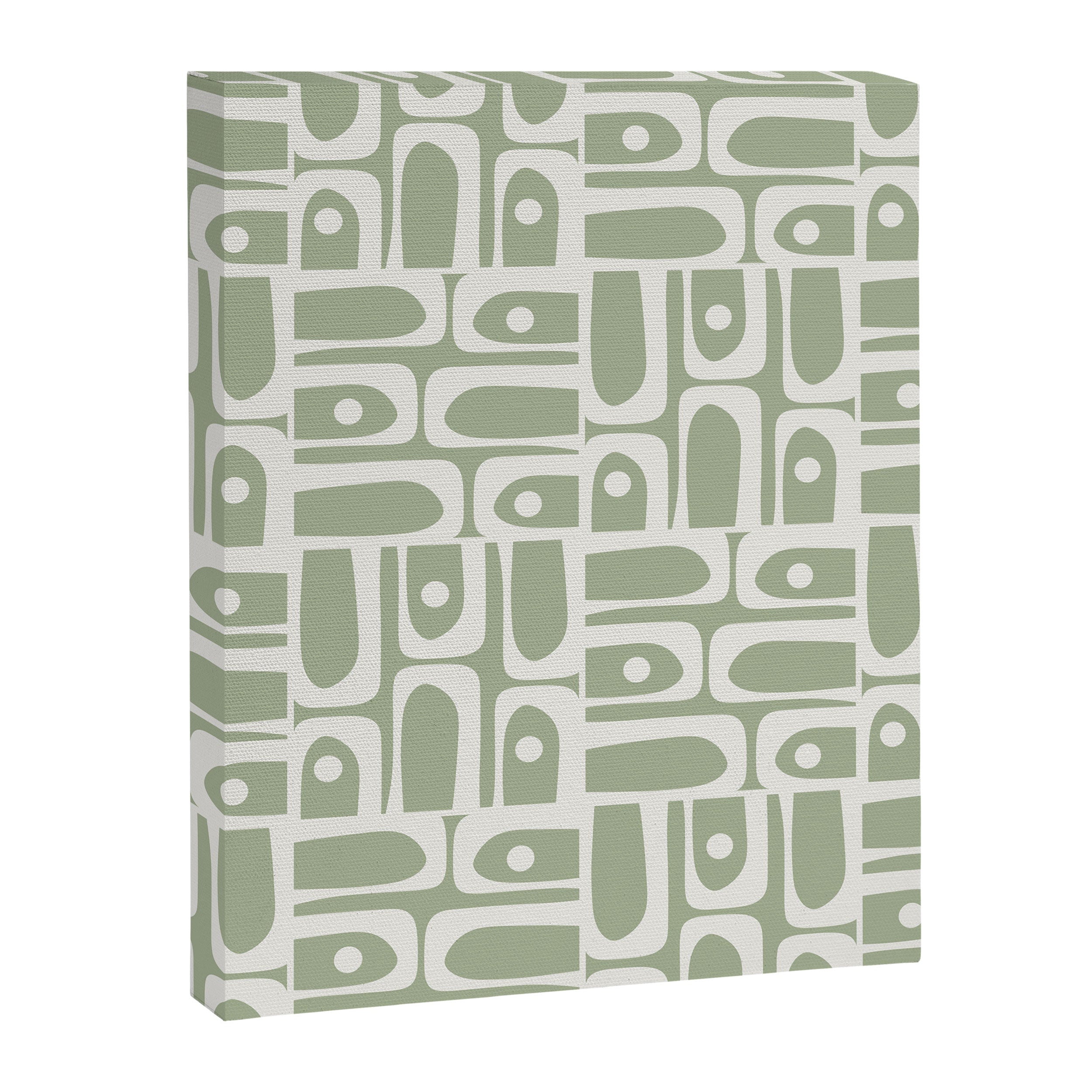 Mid Century Modern Piquet Geometric Multi Abstract Pattern in Sage Green and Off White Canvas Print Gallery Image 8