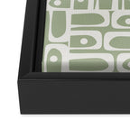 Mid Century Modern Piquet Geometric Multi Abstract Pattern in Sage Green and Off White Framed Canvas Print Gallery Image 3