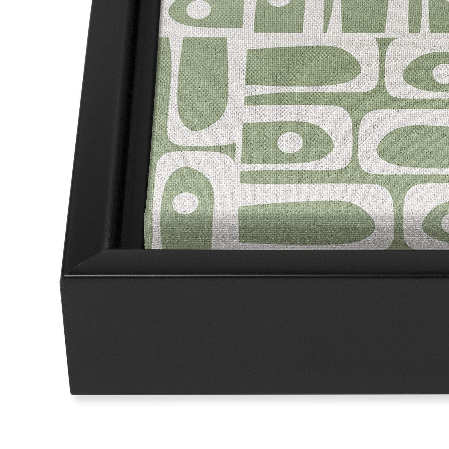 Mid Century Modern Piquet Geometric Multi Abstract Pattern in Sage Green and Off White Framed Canvas Print Gallery Image 3