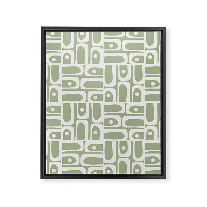 Mid Century Modern Piquet Geometric Multi Abstract Pattern in Sage Green and Off White Framed Canvas Print Gallery Image 1