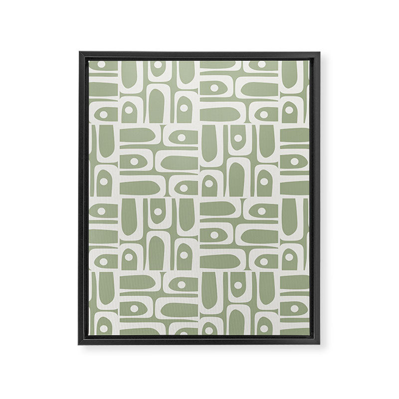 Mid Century Modern Piquet Geometric Multi Abstract Pattern in Sage Green and Off White Framed Canvas Print Gallery Image 8