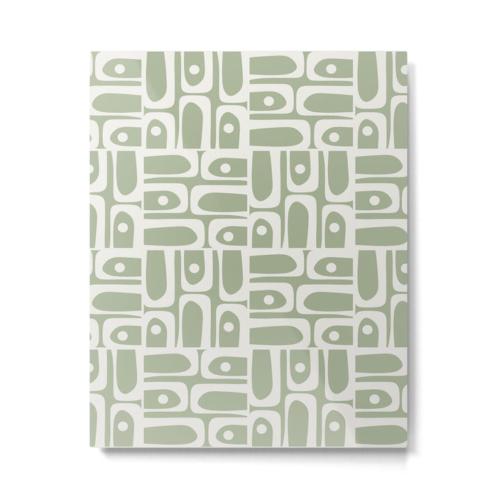 Mid Century Modern Piquet Geometric Multi Abstract Pattern in Sage Green and Off White Metal Print Gallery Image 1