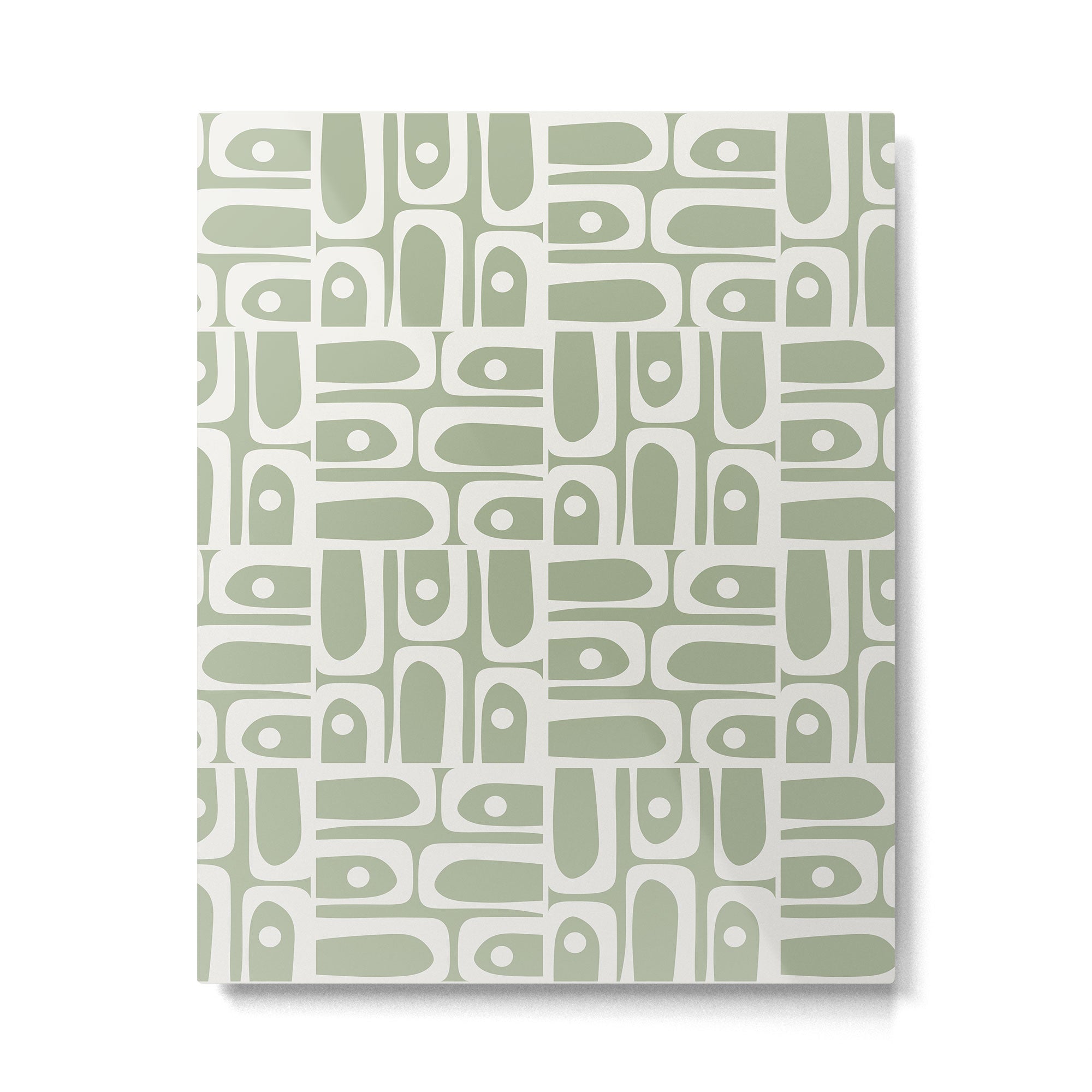 Mid Century Modern Piquet Geometric Multi Abstract Pattern in Sage Green and Off White Metal Print Gallery Image 6