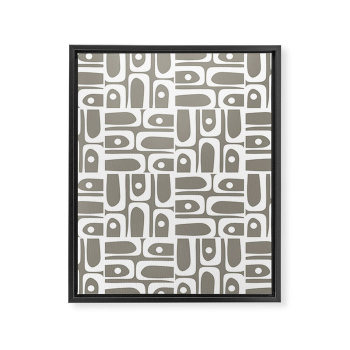 Mid Century Modern Piquet Geometric Multi Gray and White Pattern Framed Canvas Print Gallery Image 1