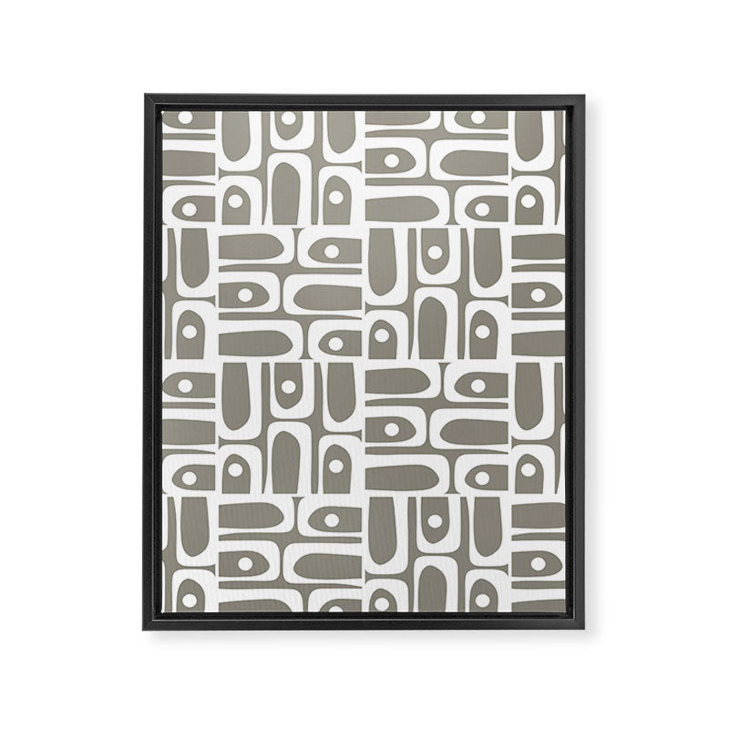Mid Century Modern Piquet Geometric Multi Gray and White Pattern Framed Canvas Print Gallery Image 8
