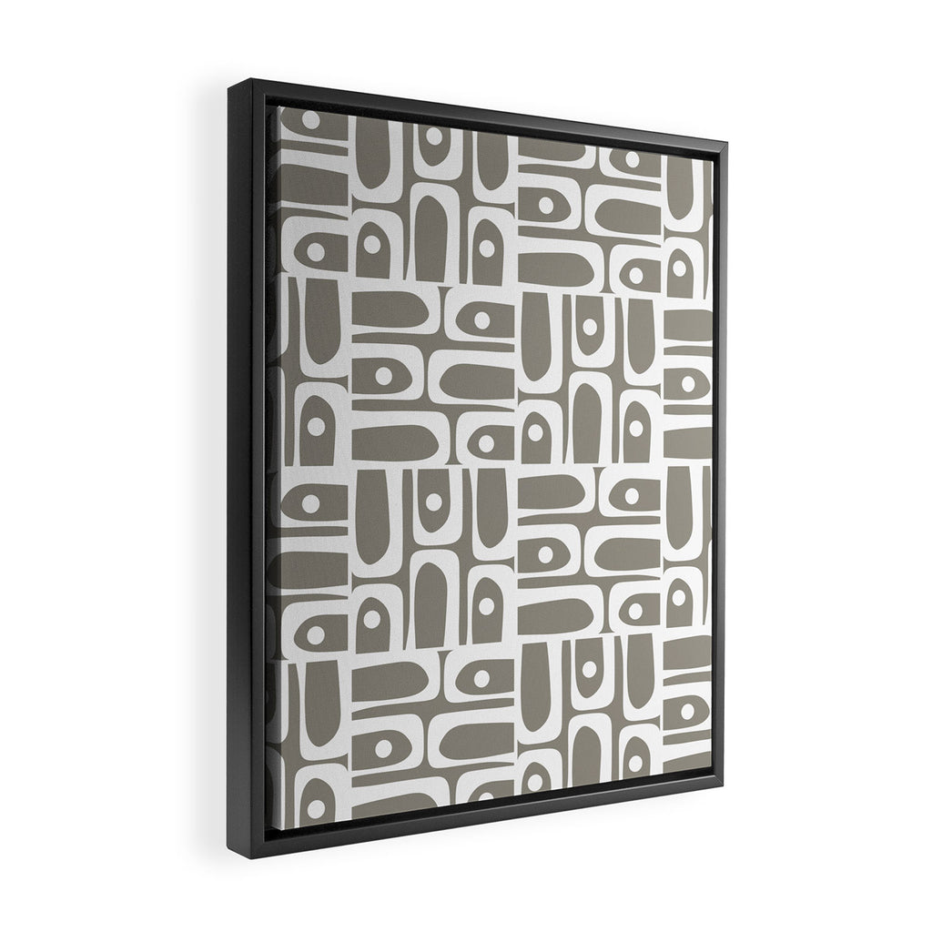 Mid Century Modern Piquet Geometric Multi Gray and White Pattern Framed Canvas Print Gallery Image 2
