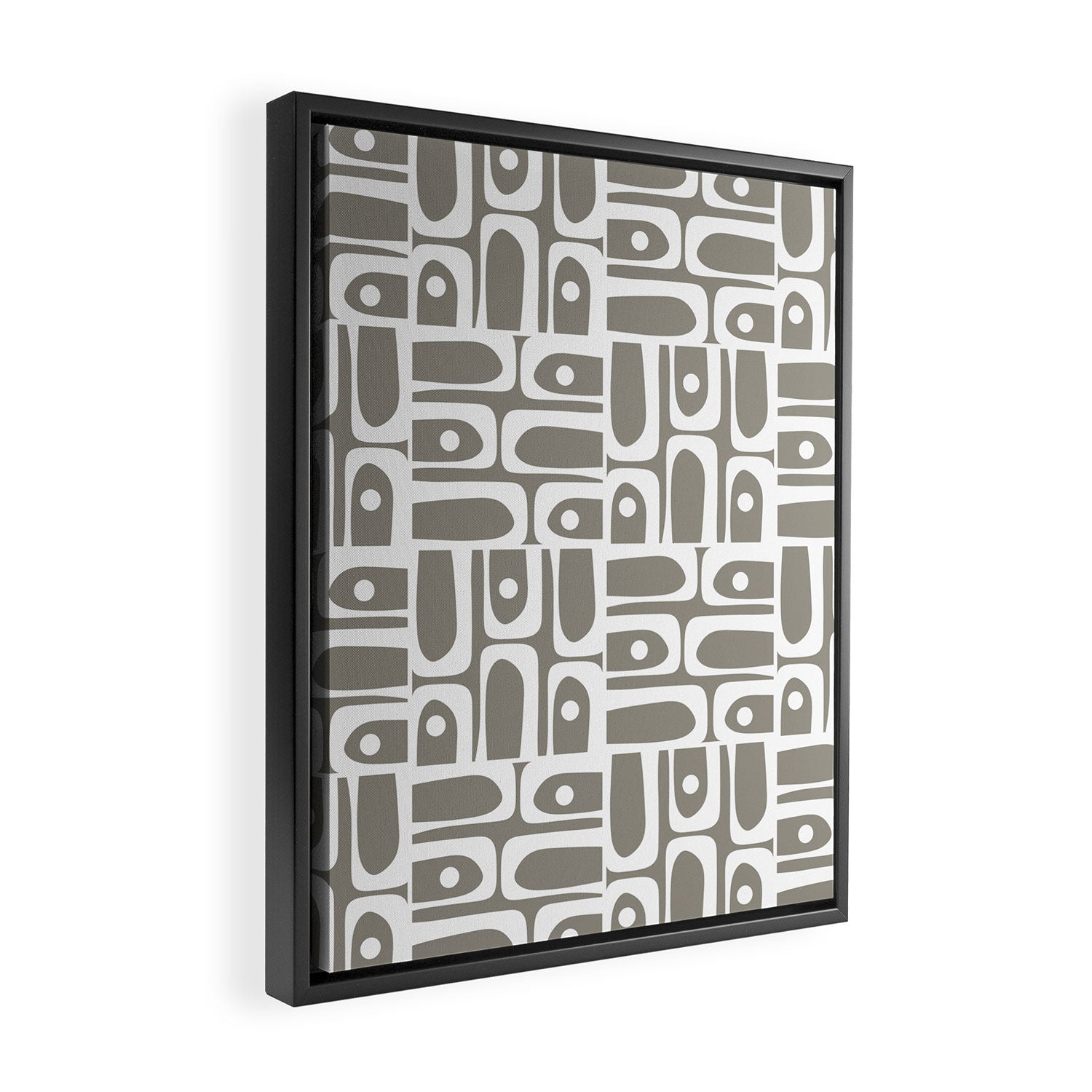 Mid Century Modern Piquet Geometric Multi Gray and White Pattern Framed Canvas Print Gallery Image 2