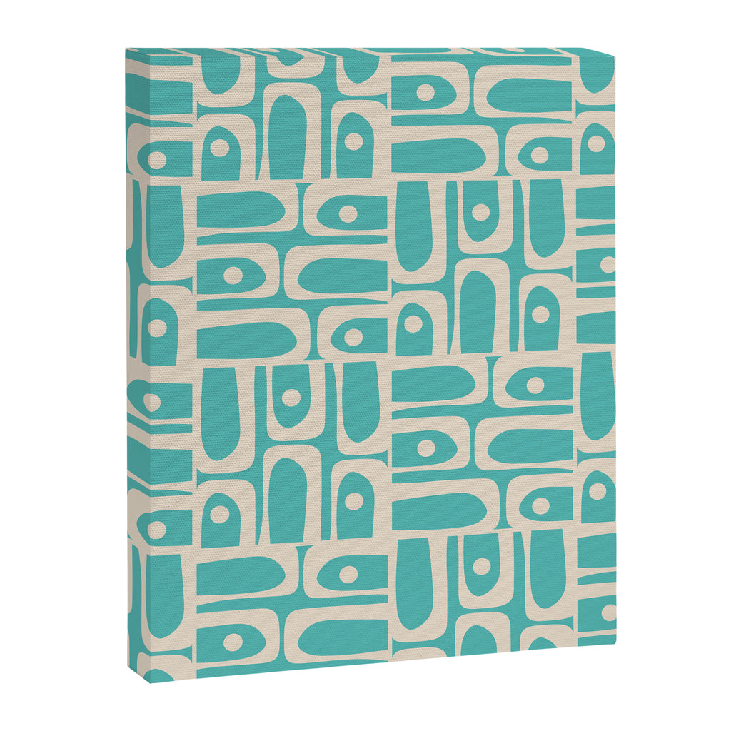 Mid Century Modern Piquet Geometric Multi Pattern in Aqua Turquoise Teal and Cream Beige Canvas Print Gallery Image 8