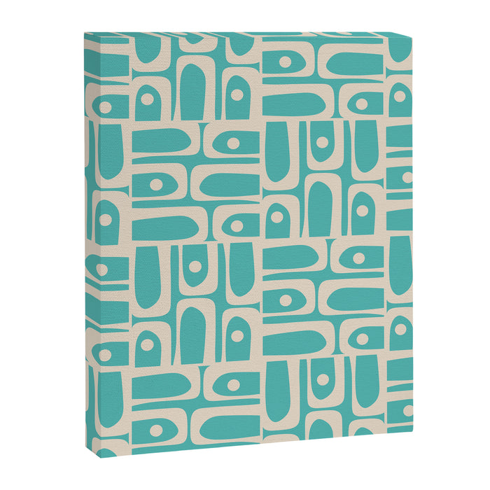 Mid Century Modern Piquet Geometric Multi Pattern in Aqua Turquoise Teal and Cream Beige Canvas Print Gallery Image 1