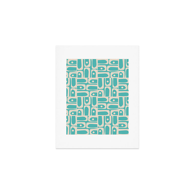 Mid Century Modern Piquet Geometric Multi Pattern in Aqua Turquoise Teal and Cream Beige Art Print Gallery Image 1