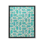 Mid Century Modern Piquet Geometric Multi Pattern in Aqua Turquoise Teal and Cream Beige Framed Canvas Print Gallery Image 8