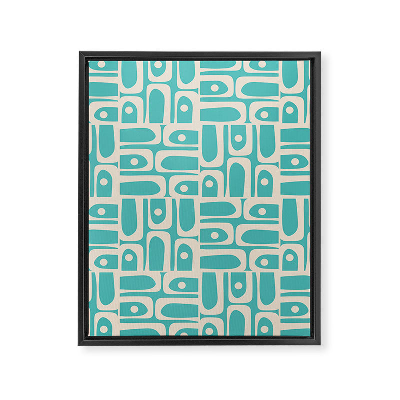 Mid Century Modern Piquet Geometric Multi Pattern in Aqua Turquoise Teal and Cream Beige Framed Canvas Print Gallery Image 8