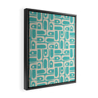 Mid Century Modern Piquet Geometric Multi Pattern in Aqua Turquoise Teal and Cream Beige Framed Canvas Print Gallery Image 2