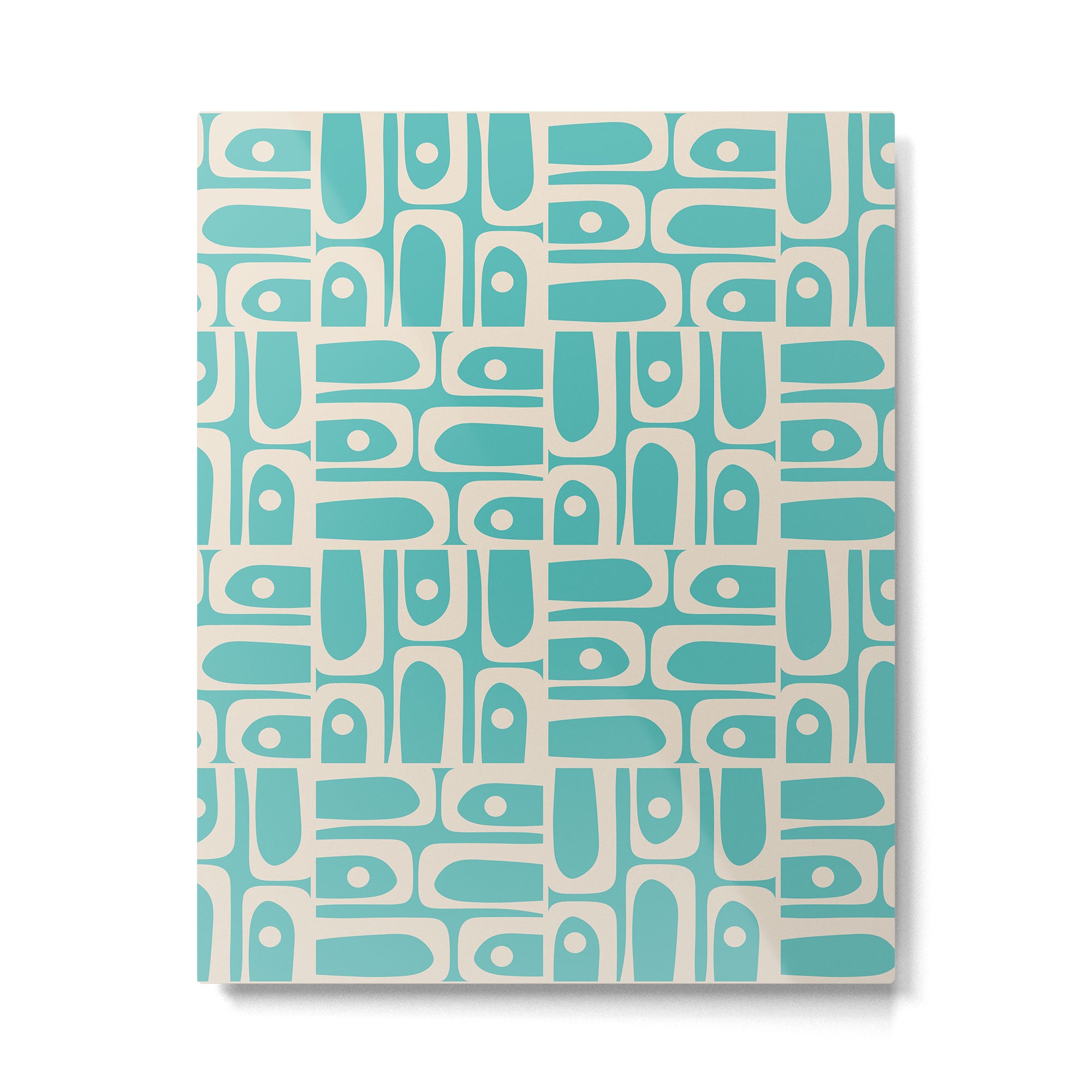 Mid Century Modern Piquet Geometric Multi Pattern in Aqua Turquoise Teal and Cream Beige Metal Print Gallery Image 6