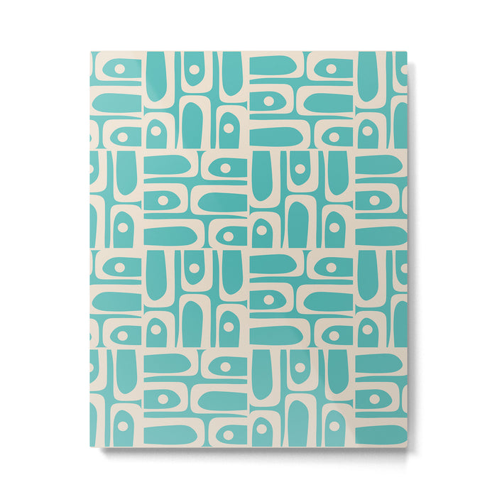 Mid Century Modern Piquet Geometric Multi Pattern in Aqua Turquoise Teal and Cream Beige Metal Print Gallery Image 1