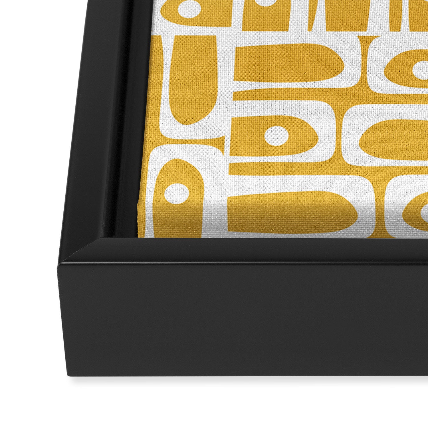 Mid Century Modern Piquet Geometric Multi Pattern in Golden Mustard Yellow and White Framed Canvas Print Gallery Image 3