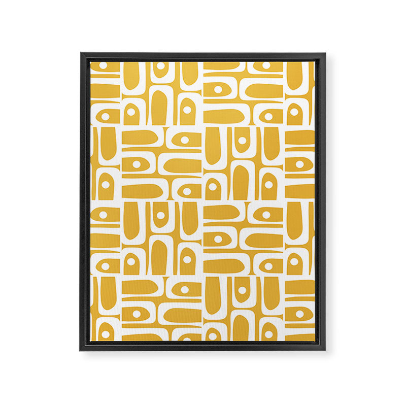 Mid Century Modern Piquet Geometric Multi Pattern in Golden Mustard Yellow and White Framed Canvas Print Gallery Image 8