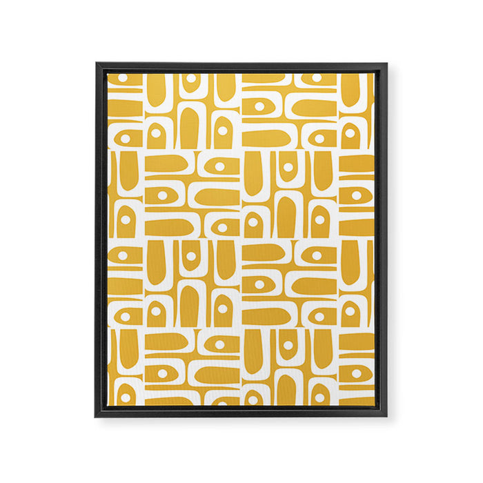 Mid Century Modern Piquet Geometric Multi Pattern in Golden Mustard Yellow and White Framed Canvas Print Gallery Image 1