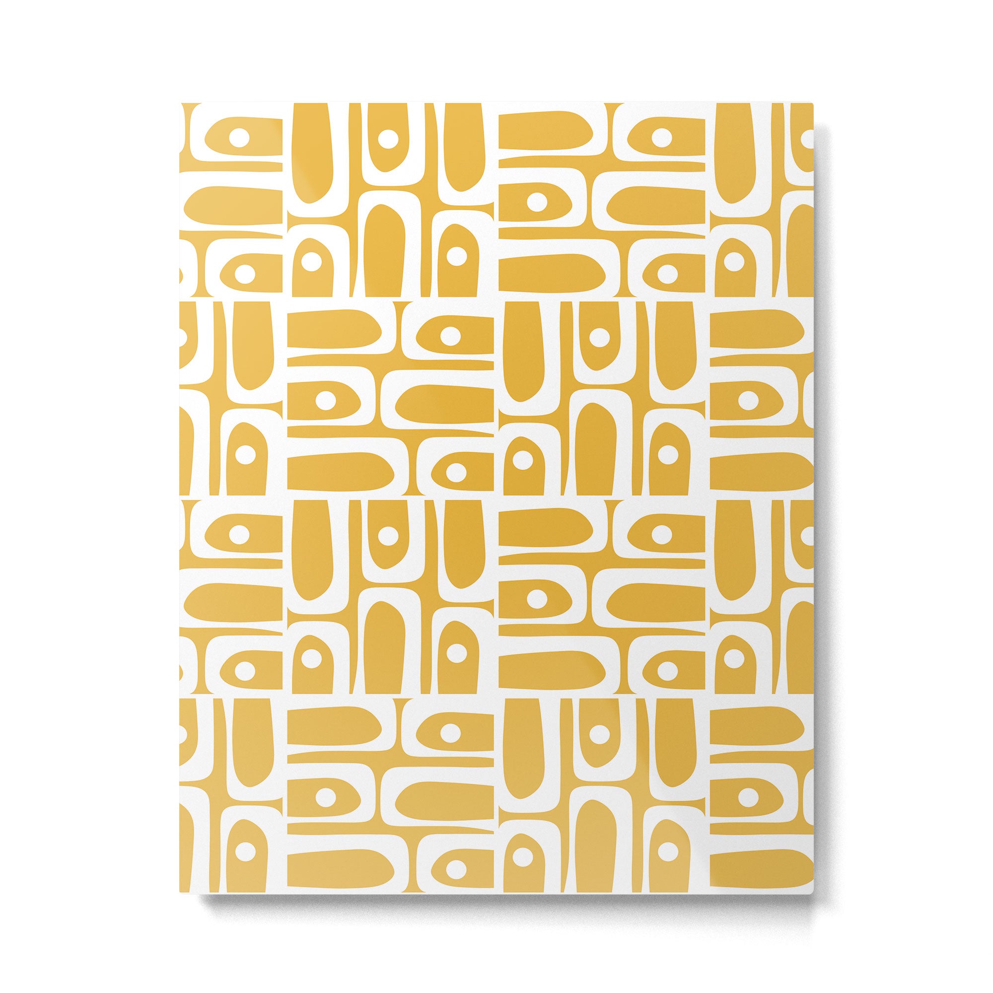 Mid Century Modern Piquet Geometric Multi Pattern in Golden Mustard Yellow and White Metal Print Gallery Image 6