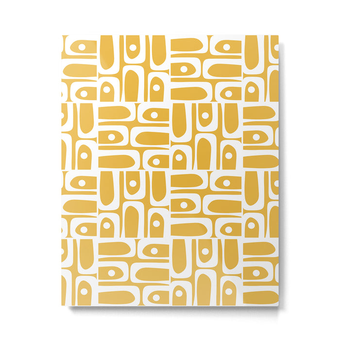Mid Century Modern Piquet Geometric Multi Pattern in Golden Mustard Yellow and White Metal Print Gallery Image 1