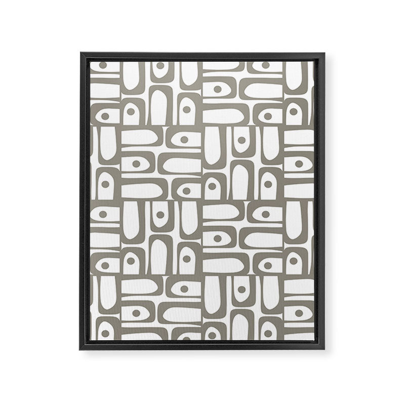 Mid Century Modern Piquet Geometric Multi Pattern in Gray and White Framed Canvas Print Gallery Image 8