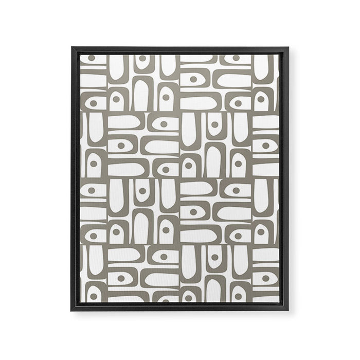 Mid Century Modern Piquet Geometric Multi Pattern in Gray and White Framed Canvas Print Gallery Image 1