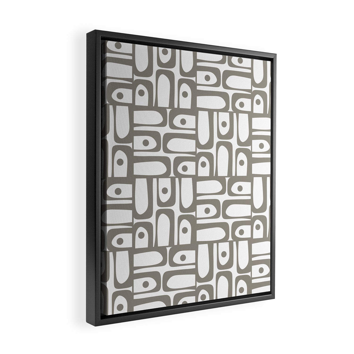 Mid Century Modern Piquet Geometric Multi Pattern in Gray and White Framed Canvas Print Gallery Image 2