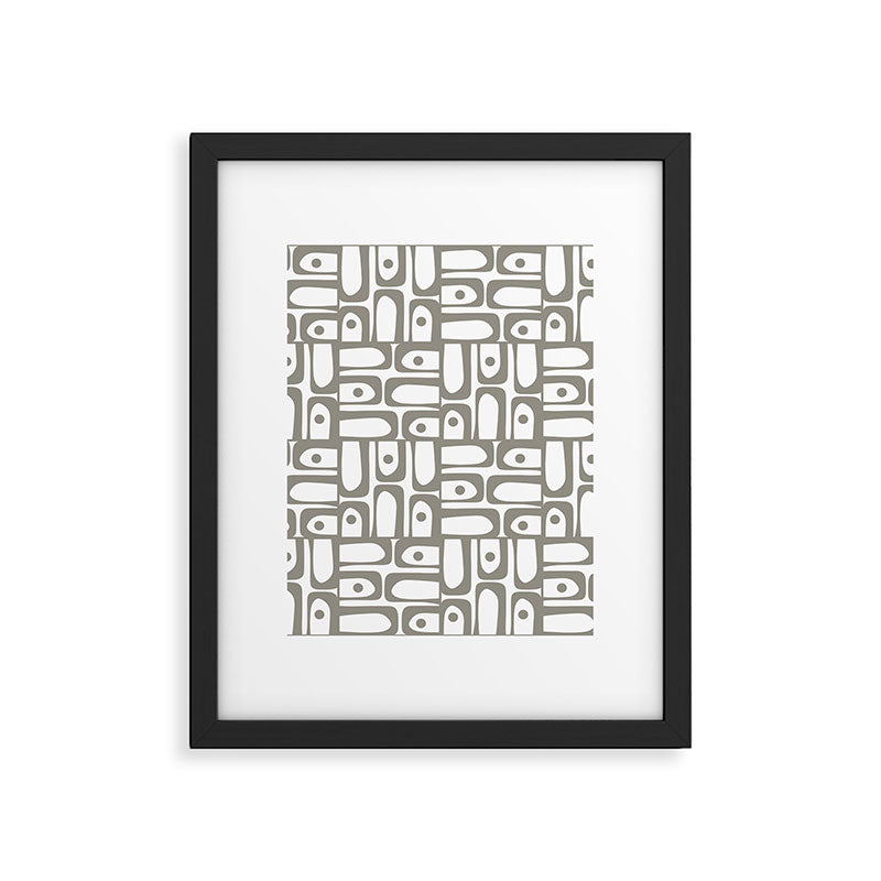 Mid Century Modern Piquet Geometric Multi Pattern in Gray and White Framed Art Print Gallery Image 6