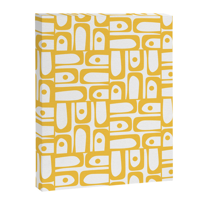 Mid Century Modern Piquet Geometric Multi Pattern in Muted Mustard Yellow and White Canvas Print Gallery Image 1