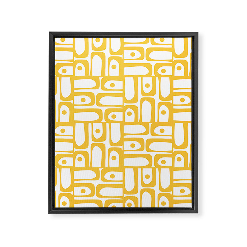 Mid Century Modern Piquet Geometric Multi Pattern in Muted Mustard Yellow and White Framed Canvas Print Gallery Image 8