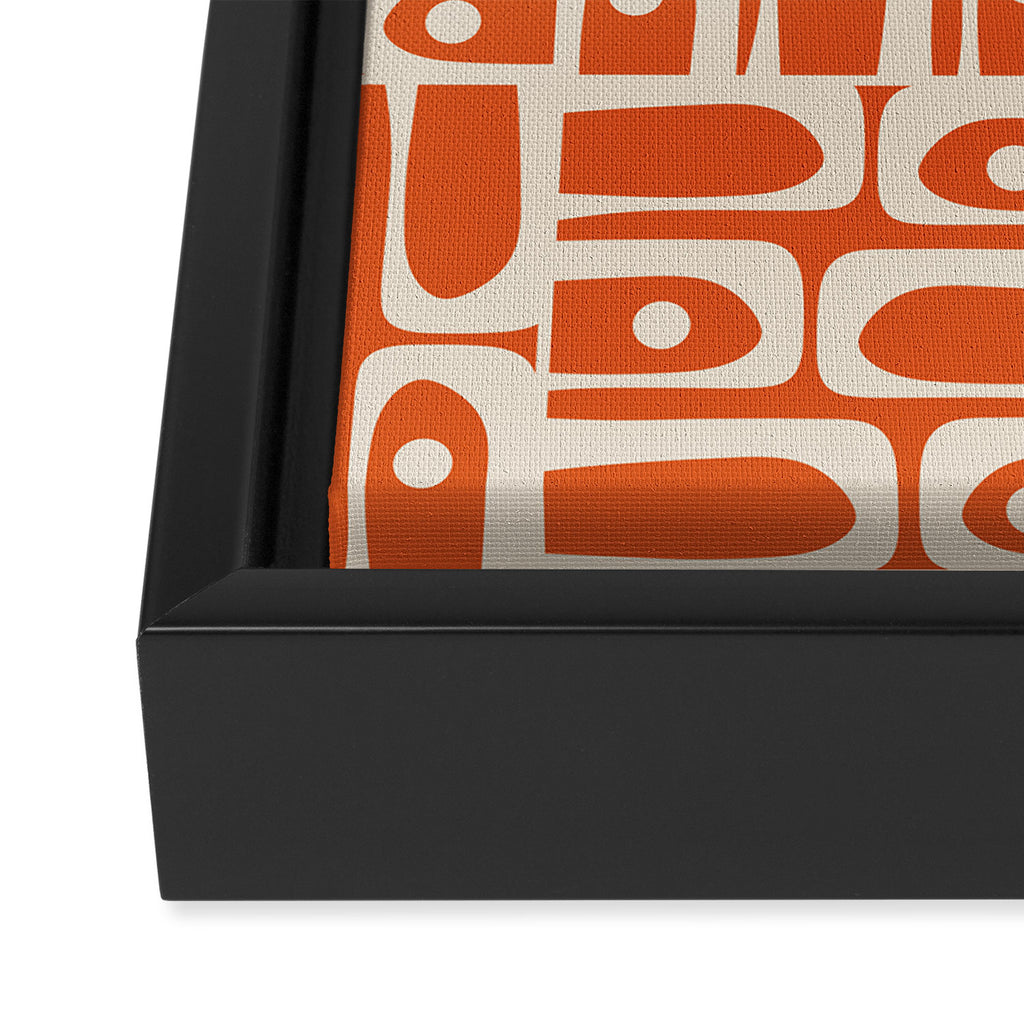 Mid Century Modern Piquet Geometric Multi Pattern in Orange Spice and Beige Framed Canvas Print Gallery Image 3