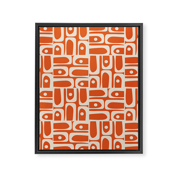 Mid Century Modern Piquet Geometric Multi Pattern in Orange Spice and Beige Framed Canvas Print Gallery Image 1