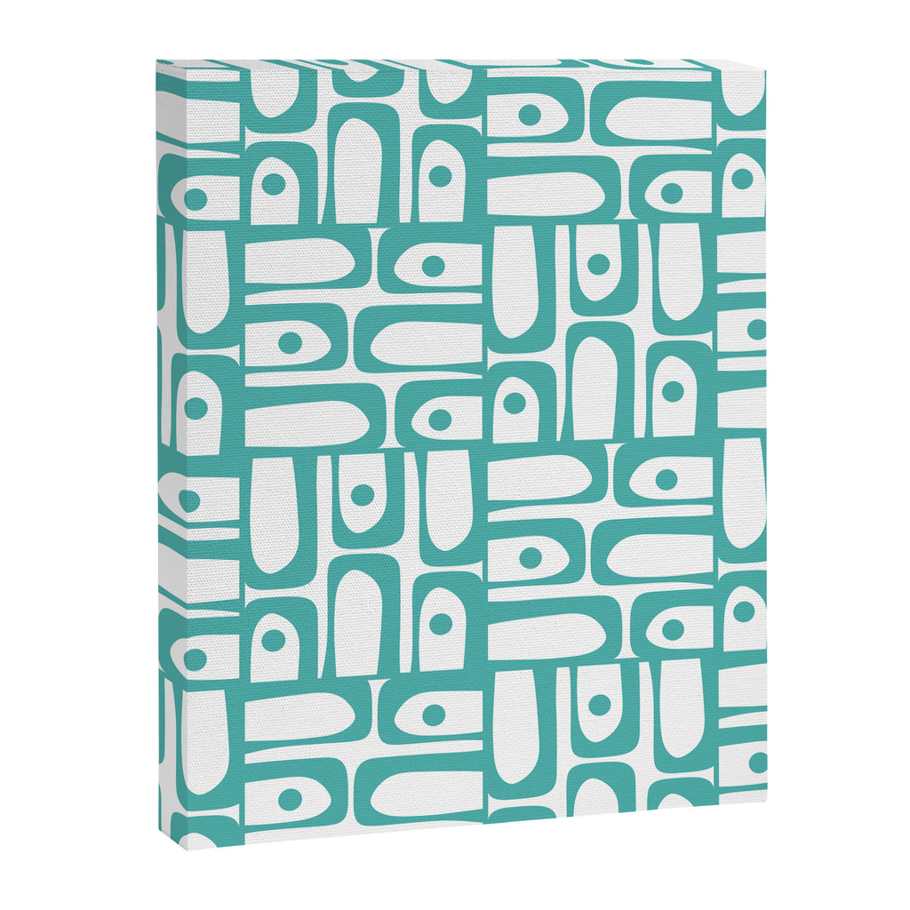 Mid Century Modern Piquet Geometric Multi Pattern in Turquoise and White Canvas Print Gallery Image 8