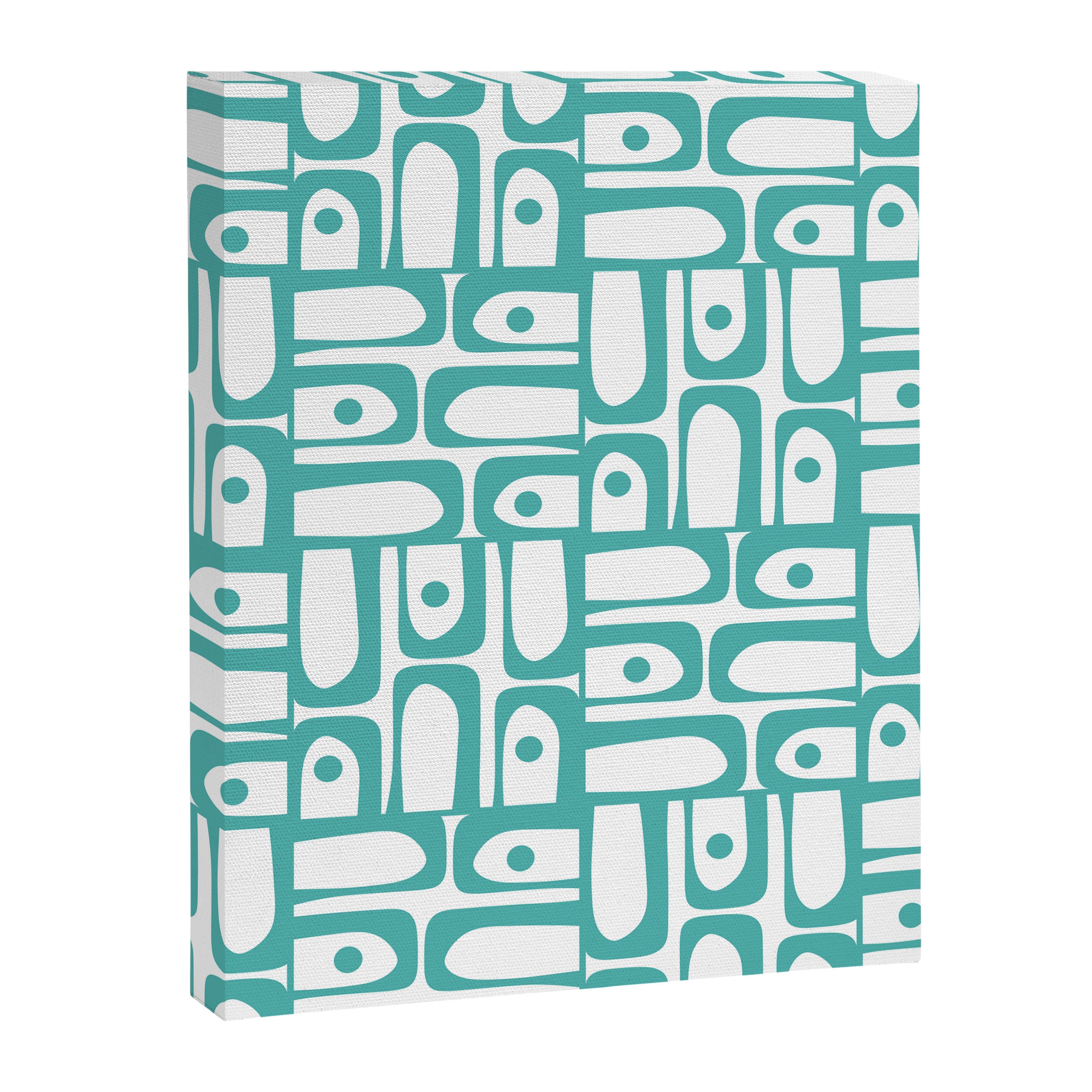 Mid Century Modern Piquet Geometric Multi Pattern in Turquoise and White Canvas Print Gallery Image 8