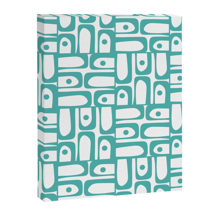 Mid Century Modern Piquet Geometric Multi Pattern in Turquoise and White Canvas Print Gallery Image 1