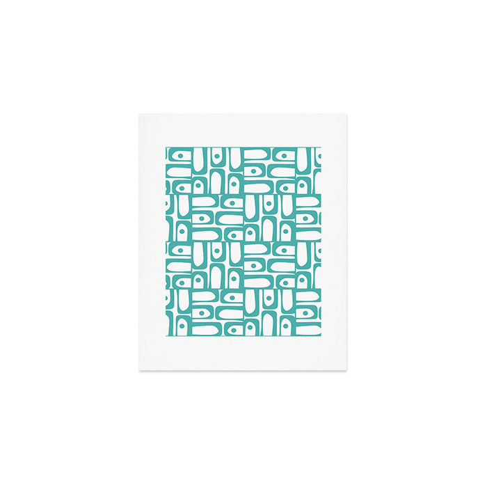 Mid Century Modern Piquet Geometric Multi Pattern in Turquoise and White Art Print Gallery Image 1