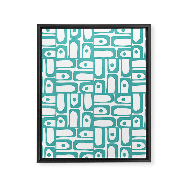 Mid Century Modern Piquet Geometric Multi Pattern in Turquoise and White Framed Canvas Print Gallery Image 8