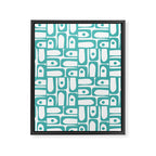 Mid Century Modern Piquet Geometric Multi Pattern in Turquoise and White Framed Canvas Print Gallery Image 8