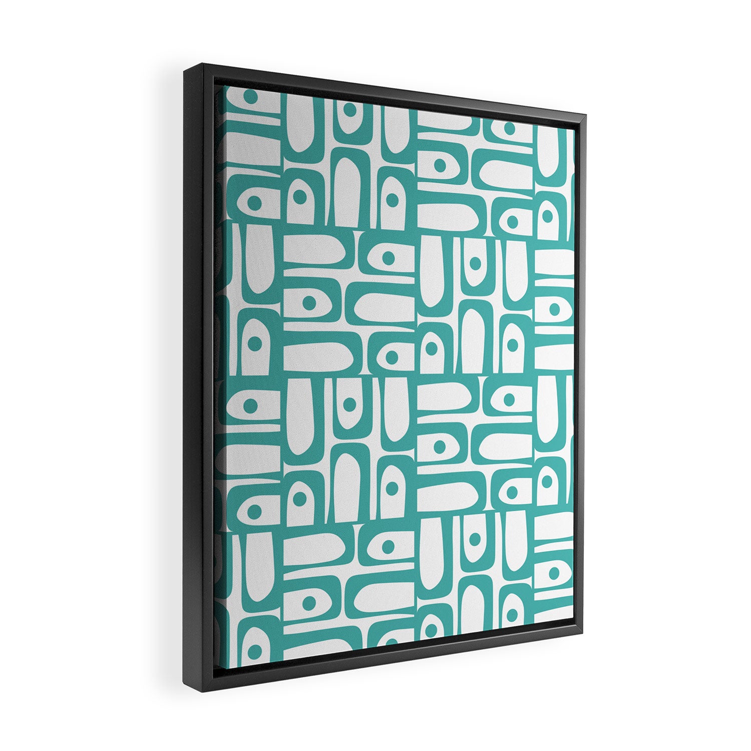 Mid Century Modern Piquet Geometric Multi Pattern in Turquoise and White Framed Canvas Print Gallery Image 2