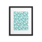 Mid Century Modern Piquet Geometric Multi Pattern in Turquoise and White Framed Art Print Gallery Image 6