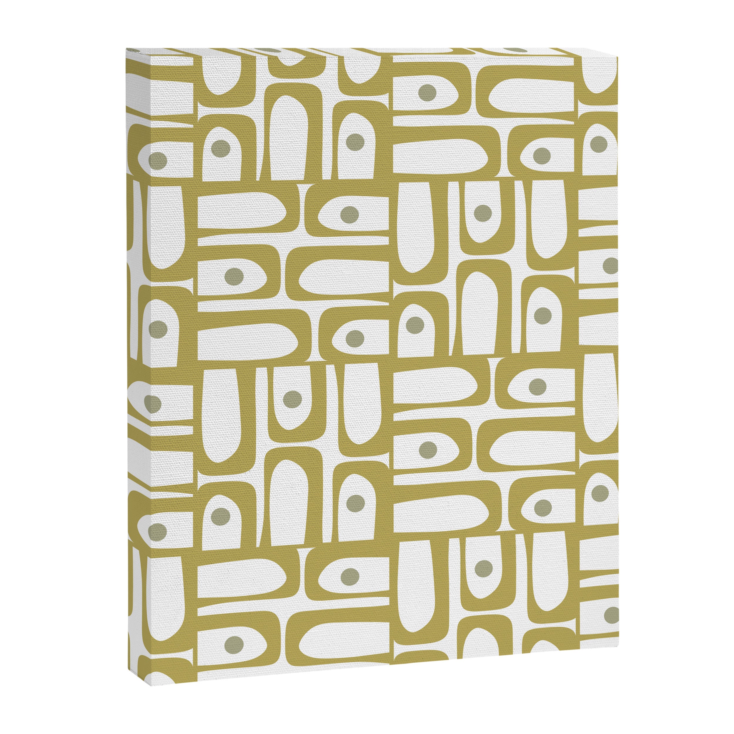 Mid Century Modern Piquet Geometric Multi Pattern in Vintage Olive Green and White Canvas Print Gallery Image 8