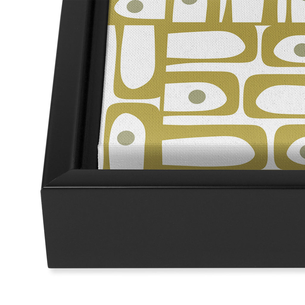 Mid Century Modern Piquet Geometric Multi Pattern in Vintage Olive Green and White Framed Canvas Print Gallery Image 3